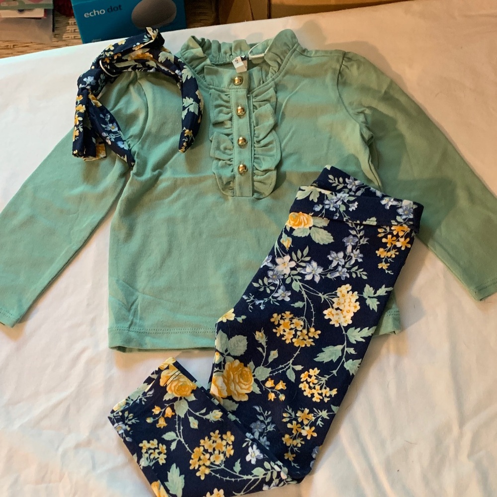 Janie and Jack Green and Blue Matching Loungewear Set